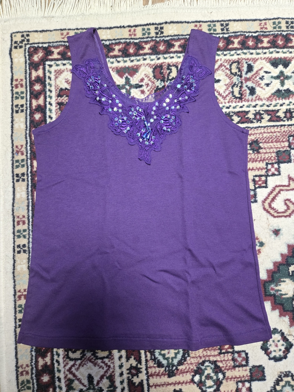 Purple Beaded Lace Appliqué Tank Top - Women's